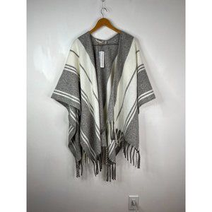 Soft Surroundings Wrap Womens One Size Gray Combo Heathered Stripe W/Fringe New